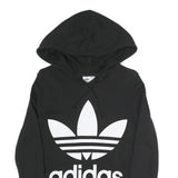 ADIDAS Womens Black Hoodie UK 6 Cotton Blend Pullover Large Logo Hooded