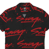 BLACK SQUAD Mens Black & Red Savage Print Shirt S Cotton Button Classic Casual