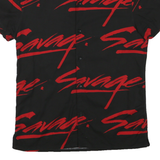 BLACK SQUAD Mens Black & Red Savage Print Shirt S Cotton Button Classic Casual