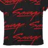 BLACK SQUAD Mens Black & Red Savage Print Shirt S Cotton Button Classic Casual