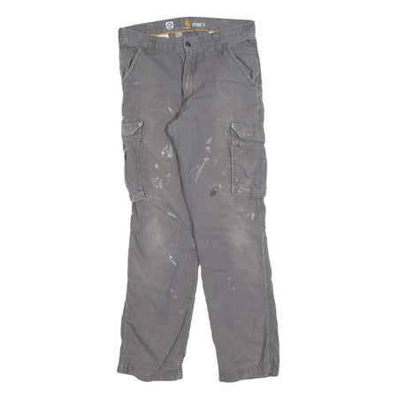 CARHARTT Mens Cotton Blend Grey Relaxed Cargo Trousers W32 L31 Durable Workwear