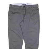 TOMMY HILFIGER Mens Cotton Grey Regular Straight Trousers W36 L30 Classic Zip