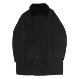 Mens Black Long Sleeve Button Jacket Polyester Classic Coat L Plain Warm