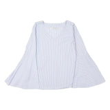 ZARA Womens Blue & White Printed Top Bell Sleeve V-Neck Size M Summer Style