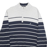 NAUTICA Mens Navy & Grey Striped Pullover Jumper Quarter Zip Cable Knit XL