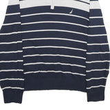 NAUTICA Mens Navy & Grey Striped Pullover Jumper Quarter Zip Cable Knit XL