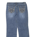 NINE WEST JEANS Womens Blue Regular Straight Denim W34 L30 Embroidered Pockets