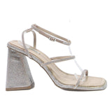 STEVE MADDEN Gem Embellished Womens Block Heel Strappy Sandals Nude Synthetic UK