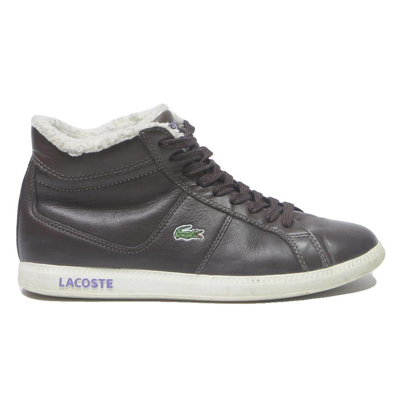 LACOSTE Womens High Top Trainers Boots Brown Leather UK 6.5 Faux Fur Winter