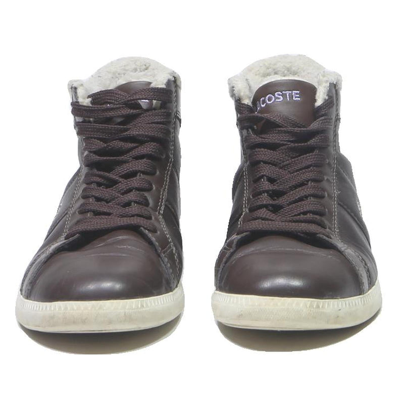LACOSTE Womens High Top Trainers Boots Brown Leather UK 6.5 Faux Fur Winter