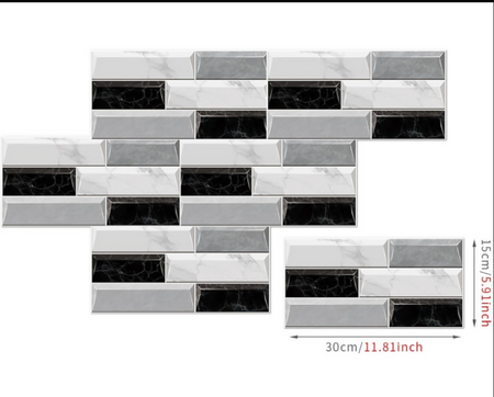 ANYDECO Wallpaper Black Light Gray 12 Pcs Waterproof Self Adhesive Removable DIY Modern Marble Tile Wall Sticker Home Decor
