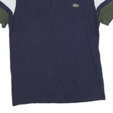 LACOSTE Mens Navy Blue & White Colourblock Short Sleeve Cotton Blend Polo Shirt
