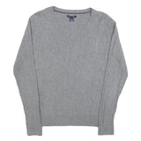 TOMMY HILFIGER Girls Grey Plain Cotton Jumper V-Neck Cable Knit L Lightweight