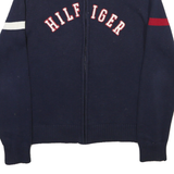TOMMY HILFIGER Womens Navy Blue Patterned Zip-Up Cable Knit L Jumper Cotton