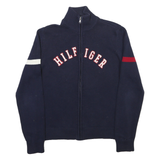 TOMMY HILFIGER Womens Navy Blue Patterned Zip-Up Cable Knit L Jumper Cotton