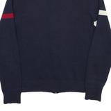 TOMMY HILFIGER Womens Navy Blue Patterned Zip-Up Cable Knit L Jumper Cotton