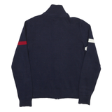 TOMMY HILFIGER Womens Navy Blue Patterned Zip-Up Cable Knit L Jumper Cotton
