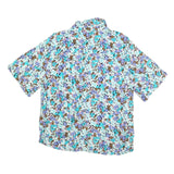 ZARA Womens Blue Brown Floral Printed Basic Short Sleeve Shirt L Light Top