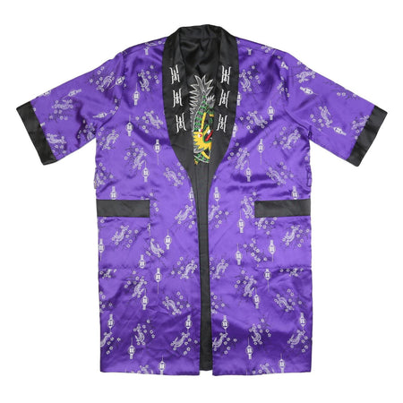 Womens Purple Satin Embroidered Kimono Style Jacket M Woven Elegant Asian