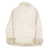 GAZOZ Womens Cream Beige Faux Fur Trim Button Jacket XL Polyester Winter