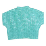 Womens Blue Printed Shirt Short Sleeve Collared Pocket M Lightweight Polyester