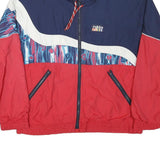 RUKKA Mens Red & Navy Blue Polyester Blend Zip Jacket L Abstract Pattern Casual