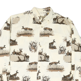 FIELD TESTED Mens Cream & Brown Deer Print Cotton Blend Shirt M Button-Down