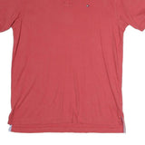 TOMMY HILFIGER Mens Red Short Sleeve Plain Polo Shirt L Cotton Casual