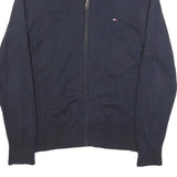 TOMMY HILFIGER Mens Navy & Red Plain Jumper Zip Crew Neck Cotton M