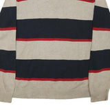 CHAPS Mens Beige & Navy Patterned Jumper Crew Neck Basic Knit L Cotton Blend