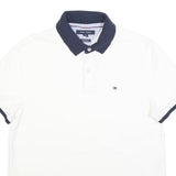 TOMMY HILFIGER Mens White & Navy Polo Shirt M Cotton Blend Classic Fit Short