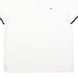 TOMMY HILFIGER Mens White & Navy Polo Shirt M Cotton Blend Classic Fit Short
