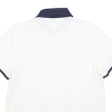 TOMMY HILFIGER Mens White & Navy Polo Shirt M Cotton Blend Classic Fit Short