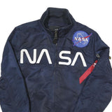 ALPHA INDUSTRIES Mens Navy Blue Flight Jacket S Polyester NASA Print Zip Bomber