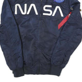 ALPHA INDUSTRIES Mens Navy Blue Flight Jacket S Polyester NASA Print Zip Bomber
