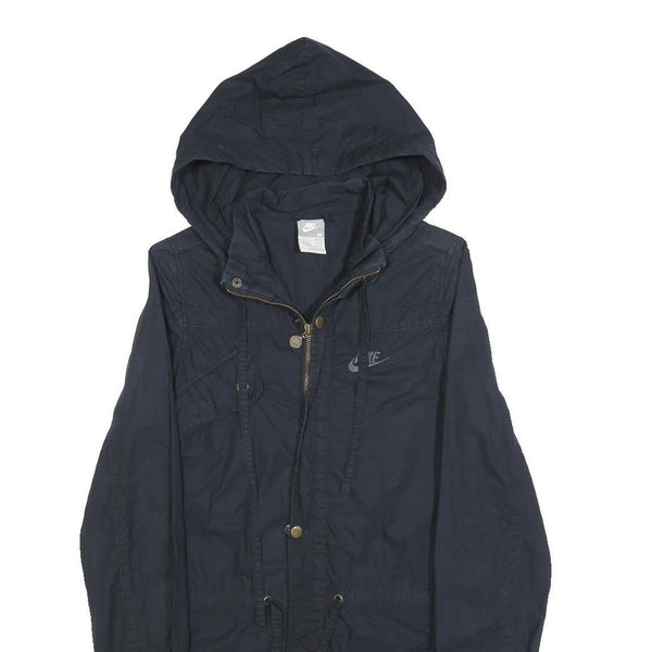 NIKE Womens Navy Blue Jacket XS Cotton Blend Zip Hooded Plain Lightweight