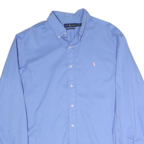 RALPH LAUREN Mens Blue L Shirt Cotton Blend Button-Down Classic Fit