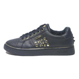 GUESS Womens Black Leather Lace-Up Trainer UK 6 Stylish Gold Stud Detail