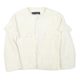ZARA WOMAN Womens White Cream Cotton Blend Jacket M Woven Ruffle Detail Stylish