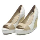 CALVIN KLEIN Womens Wedge Sandals White & Beige Synthetic UK 8 Peep Toe Platform