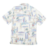 BATICK BAY Mens White Hawaiian Rayon Shirt S Tropical Palm Print Summer