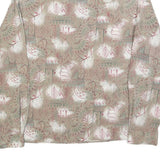ALYSSA CARR Womens Beige Printed Shirt Long Sleeve Collar L Polyester Blend