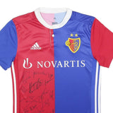 ADIDAS Mens Red & Blue FC Basel Football Shirt S Short Sleeve Crew Neck Signed