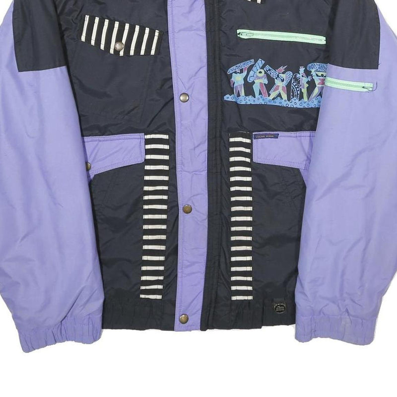 POLAR PATROL Mens Black & Lilac Abstract Nylon Jacket M Zip Casual