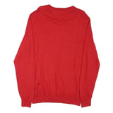 TOMMY HILFIGER Mens Red Cotton Blend Plain V-Neck Basic Knit L Jumper Sweatshirt