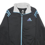 ADIDAS Womens Black & Light Blue Track Jacket L Polyester Zip Climacool