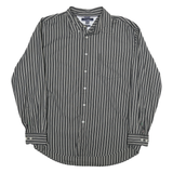 TOMMY HILFIGER Mens Black & Ivory Striped Cotton Blend Shirt XL Casual Formal
