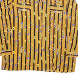SAN FUH Womens Yellow & Black Striped Printed Shirt Long Sleeve Collared M