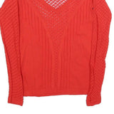 GUESS Womens Red Lace Detail Long Sleeve V-Neck Top S Stylish Knitwear