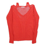GUESS Womens Red Lace Detail Long Sleeve V-Neck Top S Stylish Knitwear